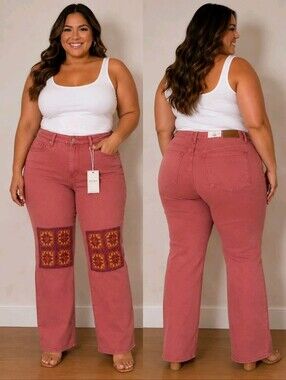 Judy Blue Dusty Pink Jeans with Crocheted Patch Accents